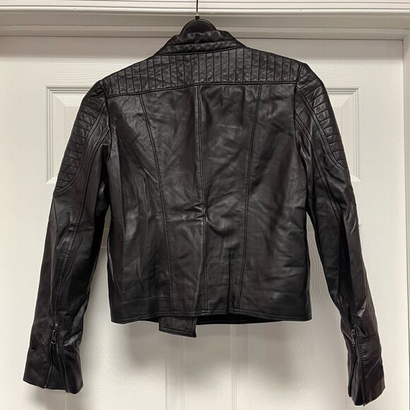 Pure Navy Lamb Leather Black Moto Jacket sz S - Picture 6 of 9